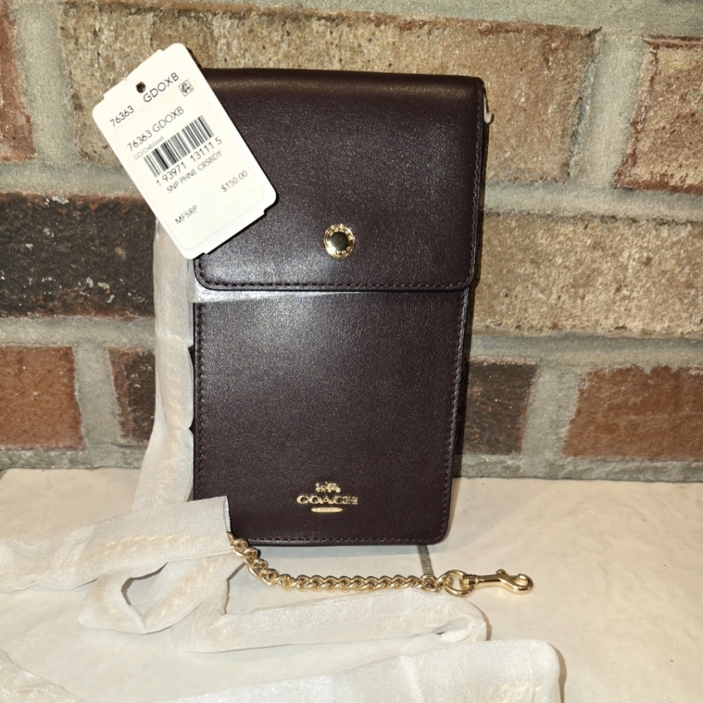 NWT Coach Snap Phone Leather Crossbody In Oxblood